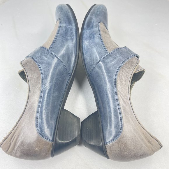 FIOJI Womens 41 (US 10.5-11) Blue Gray Leather Loafer Heels Booties Low Heel - Picture 5 of 10